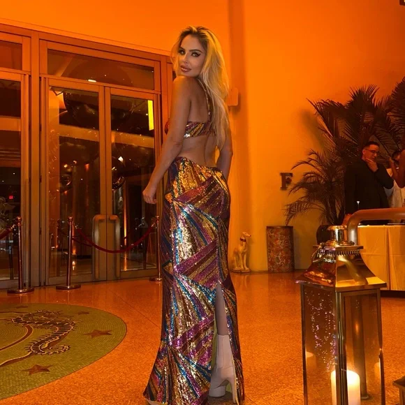 New Year’s Eve sparkling Multicolor Sequin Maxi Dress birthday wedding - Picture 4 of 4